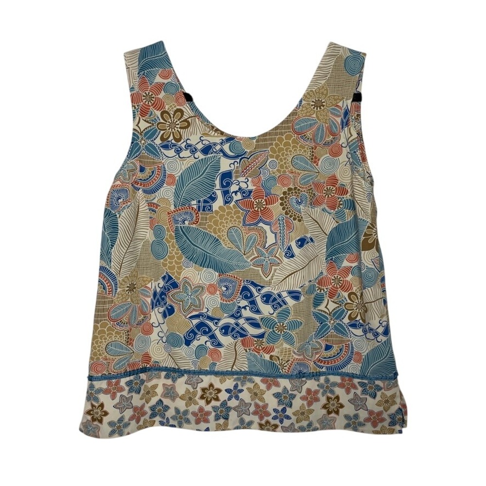 Judith Hart Collection Tank Top Womens L Floral Beaded Trim Scoop Neck Artsy